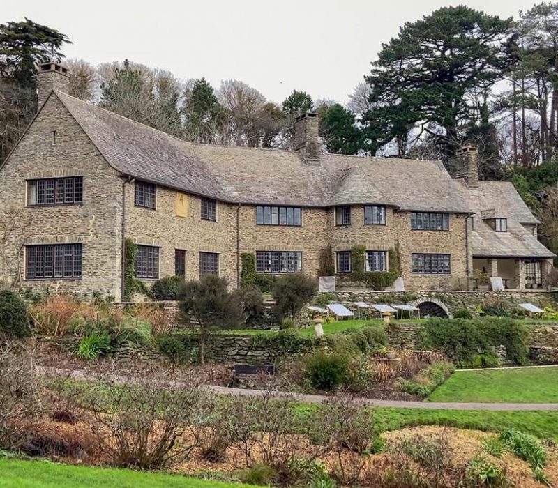 Idyllic view Coleton Fishacre, a beautiful Arts & Crafts coastal manor house in Keingsweir built in the 1920s and situated on the cliff tops of Devon - UK